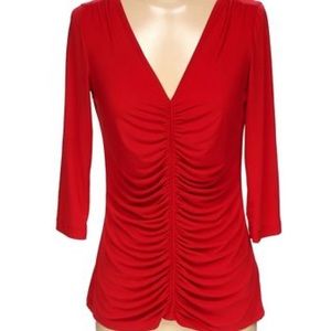 ECI New York Red Ruched Front Blouse Size L!
